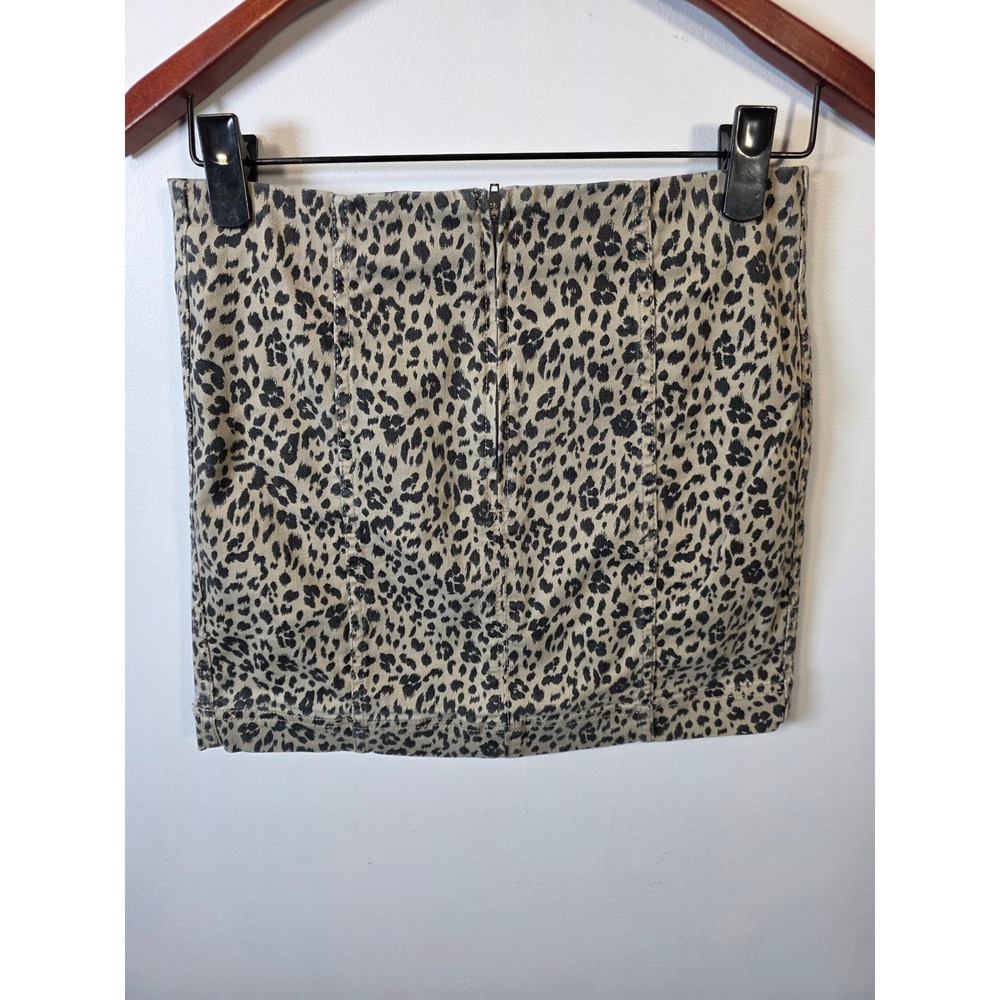 Jolt Womens Leopard Print Denim Mini Skirt Khaki Black Size Jrs. 7 28W - Picture 2 of 5